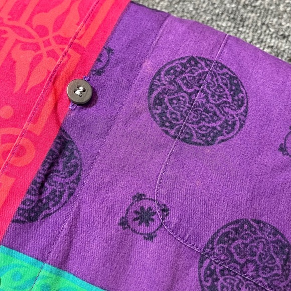 Vintage Perry Ellis Shirt Large Multicolor Patchwork Design Grandad Collar 90s - Picture 8 of 9